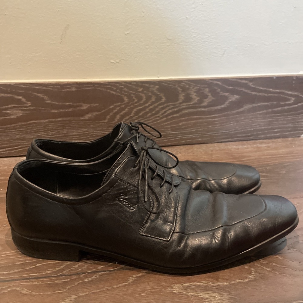 Gucci Mens Dress Shoes 7.5 Black Lace Up - Picture 4 of 7